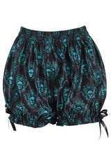 Daisy Corsets Black & Teal Gothic Skull Print Bloomers