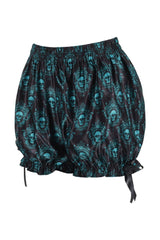 Daisy Corsets Black & Teal Gothic Skull Print Bloomers