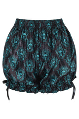 Daisy Corsets Black & Teal Gothic Skull Print Bloomers
