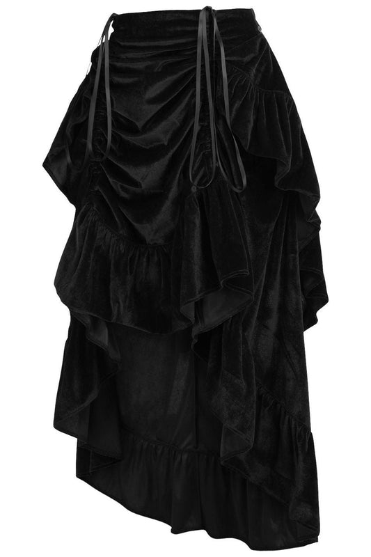Black Velvet Adjustable High Low Bustle Skirt - Daisy Corsets