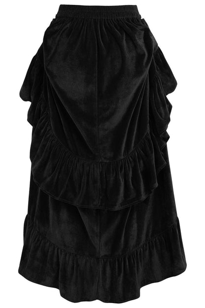 Black Velvet Adjustable High Low Bustle Skirt - Daisy Corsets