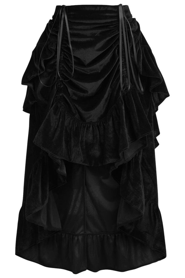 Black Velvet Adjustable High Low Bustle Skirt - Daisy Corsets