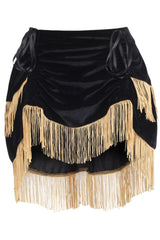 Black Velvet w/Gold Fringe Burlesque Bustle Skirt - Daisy Corsets