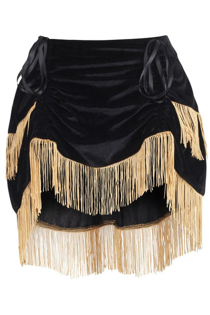 Black Velvet w/Gold Fringe Burlesque Bustle Skirt - Daisy Corsets
