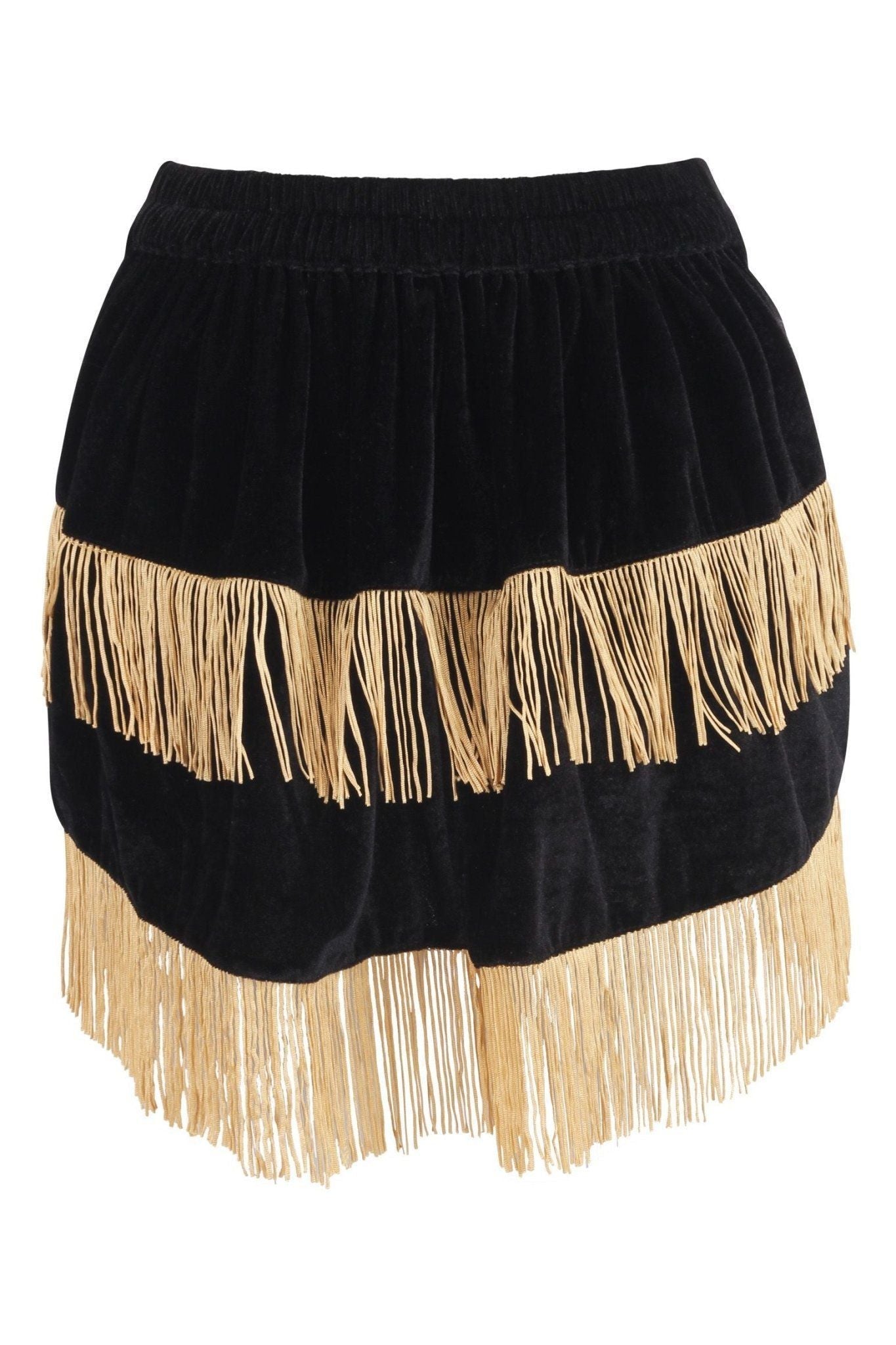 Black Velvet w/Gold Fringe Burlesque Bustle Skirt - Daisy Corsets