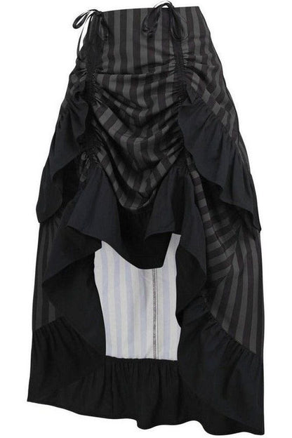 Black/Grey Stripe Adjustable High Low Skirt - Daisy Corsets