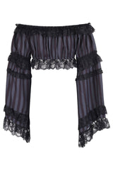 Black/Grey Striped Smocked Flare Sleeve Peasant Top - Daisy Corsets