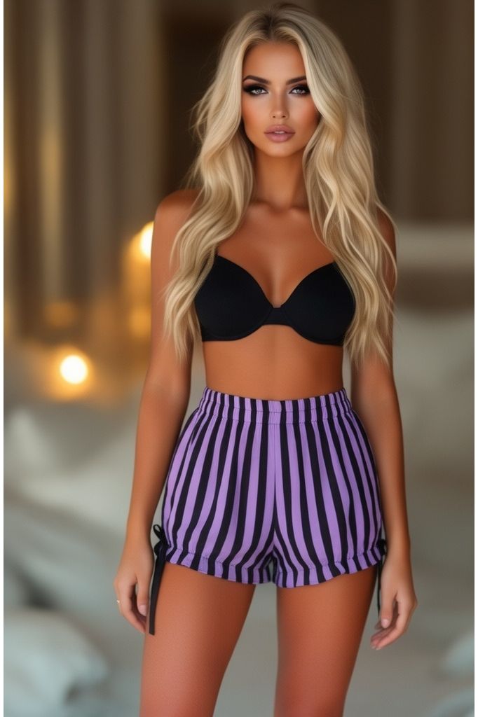 Daisy Corsets Black/Light Purple Striped Bloomers