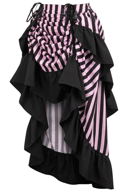 Black/Pink Stripe Adjustable High Low Skirt - Daisy Corsets