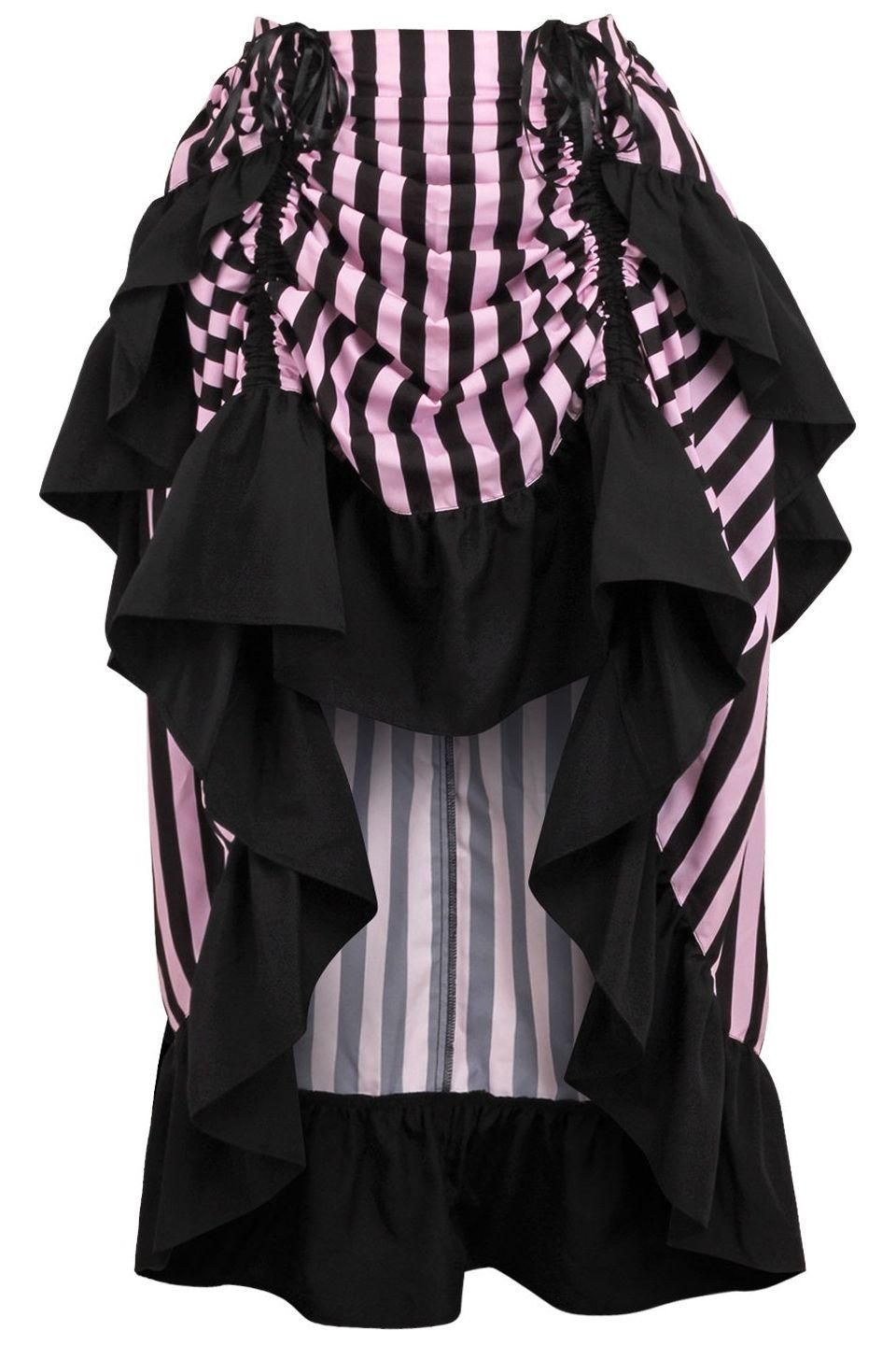 Black/Pink Stripe Adjustable High Low Skirt - Daisy Corsets