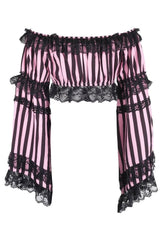 Daisy Corsets Striped Smocked Flare Sleeve Peasant Top