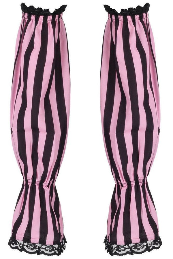 Daisy Corsets Black/Pink Striped Smocked Sleeves