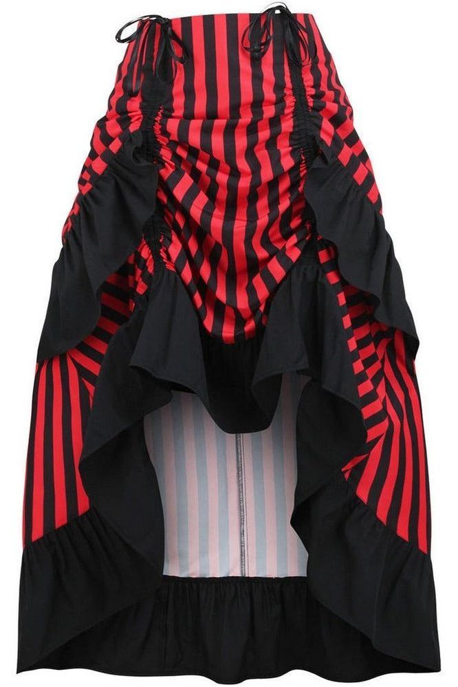 Black/Red Stripe Adjustable High Low Skirt - Daisy Corsets