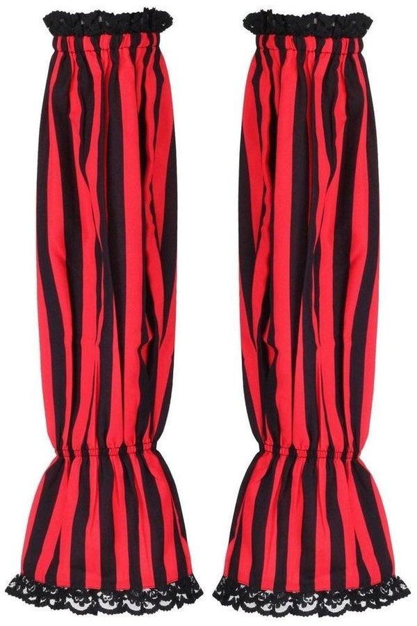 Daisy Corsets Black/Red Striped Smocked Sleeves