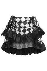 Black/White Diamond Print Satin Ruched Bustle Skirt - Daisy Corsets