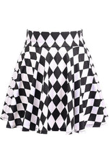 Black/White Diamond Print Stretch Lycra Skirt - Daisy Corsets