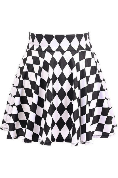 Black/White Diamond Print Stretch Lycra Skirt - Daisy Corsets