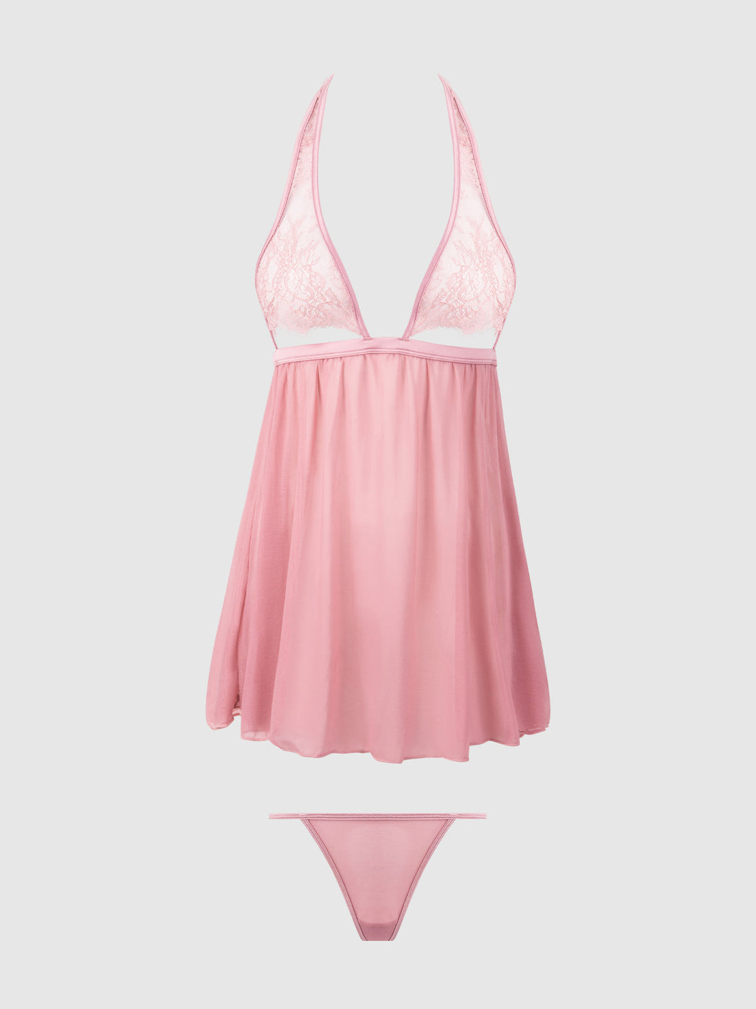 Blair Lace & Mesh Open Cup Babydoll & G-String Set Rose Pink