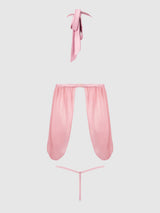 Blair Lace & Mesh Open Cup Babydoll & G-String Set Rose Pink