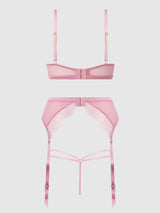 Blair Satin & Lace Bra, Garter & G-String Set Rose Pink