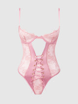 House of Desire Queen Blair Satin & Lace Corseted Underwire Teddy Rose Pink
