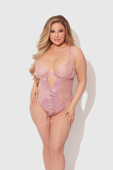 Blair Satin & Lace Corseted Underwire Teddy Rose Pink