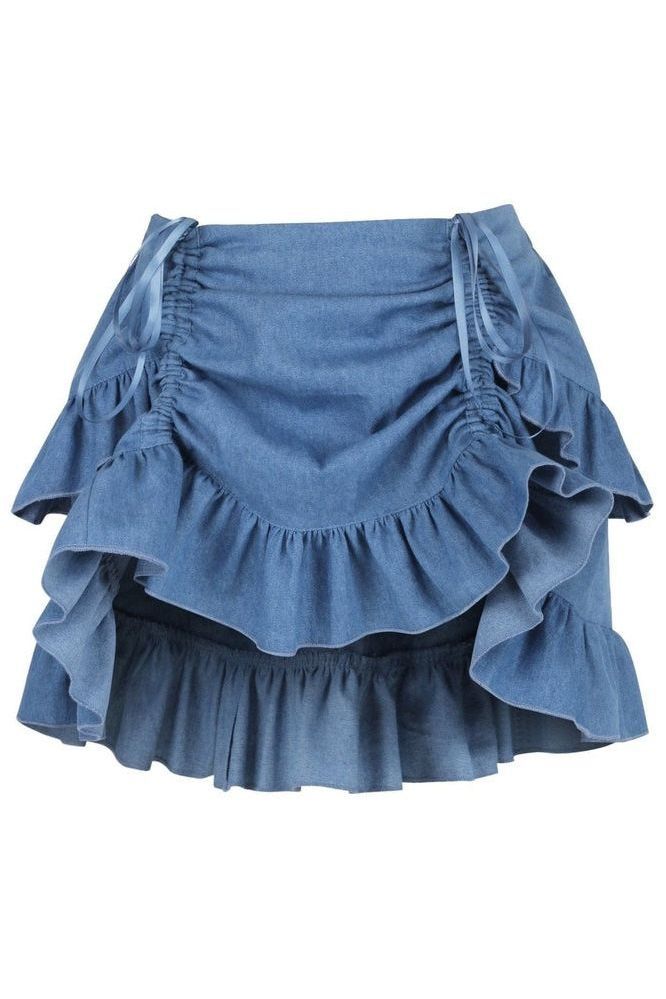 Daisy Corsets Blue Denim Ruched Bustle Skirt