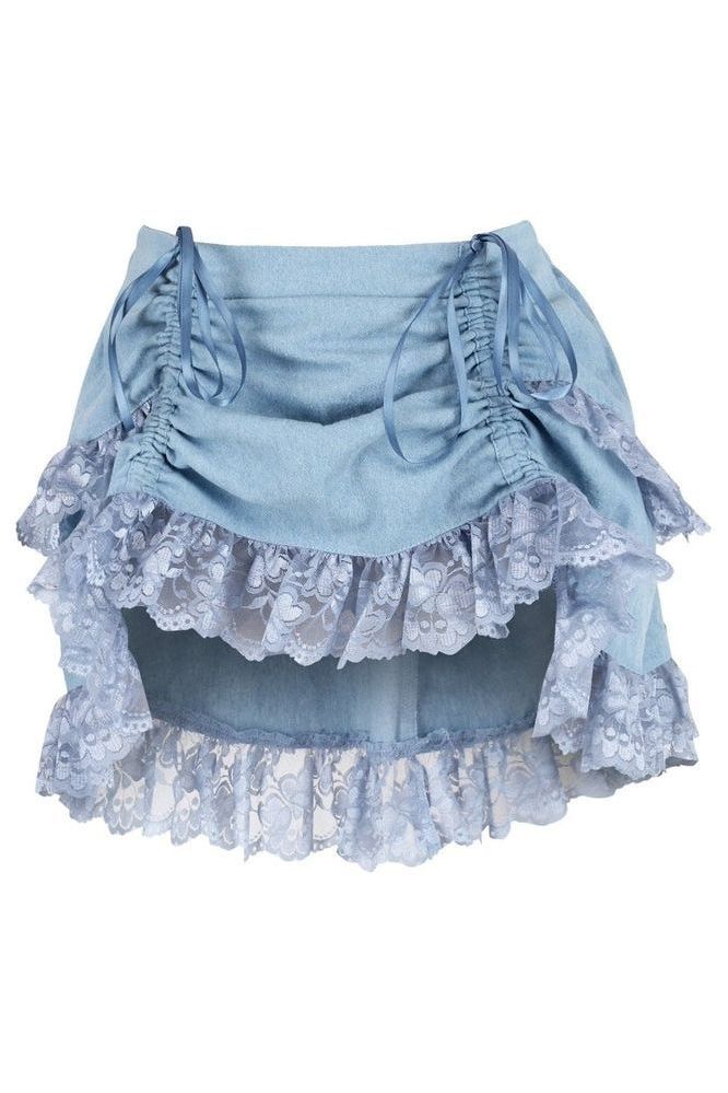 Daisy Corsets Light Blue Denim Ruched Bustle Skirt w/Lace