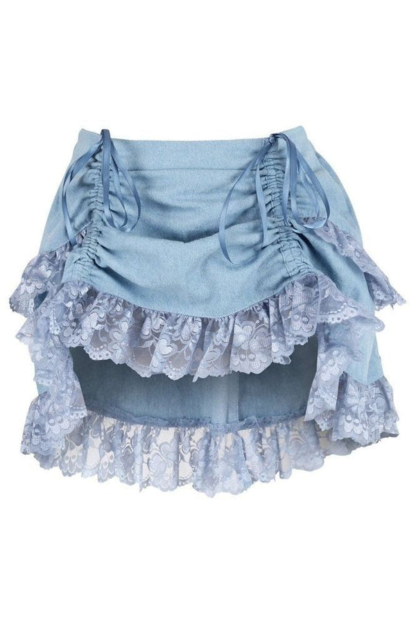 Daisy Corsets Light Blue Denim Ruched Bustle Skirt w/Lace