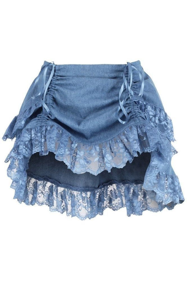 Daisy Corsets Blue Denim Ruched Bustle Skirt w/Lace