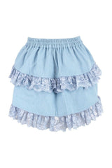 Daisy Corsets Light Blue Denim Ruched Bustle Skirt w/Lace