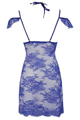 Axami Blueberry Lace Babydoll: transparent blue lace, extremely feminine design, delicate off-shoulder straps.
