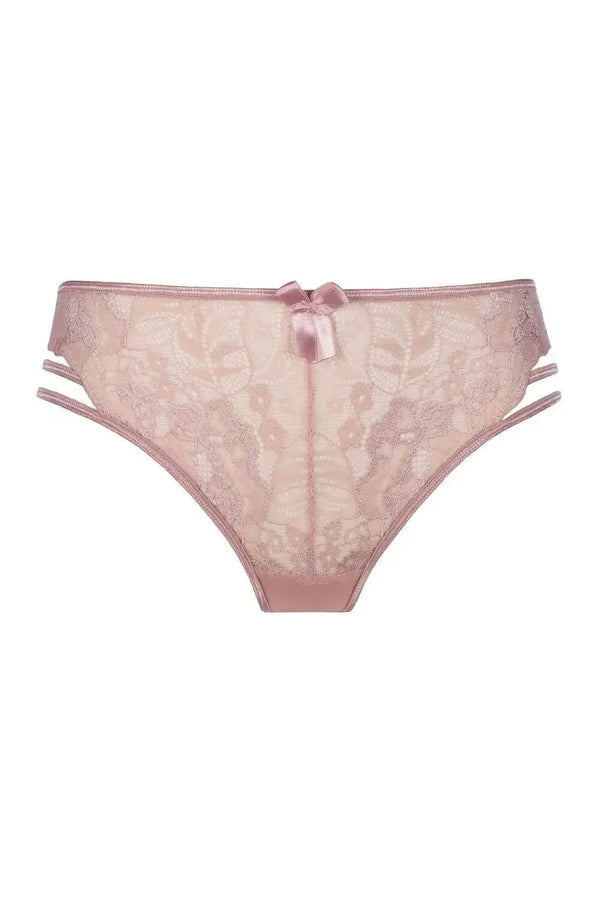 Axami Blush Rose lace bikini briefs with feminine decorations and delicate lace, featuring a charming front bow.