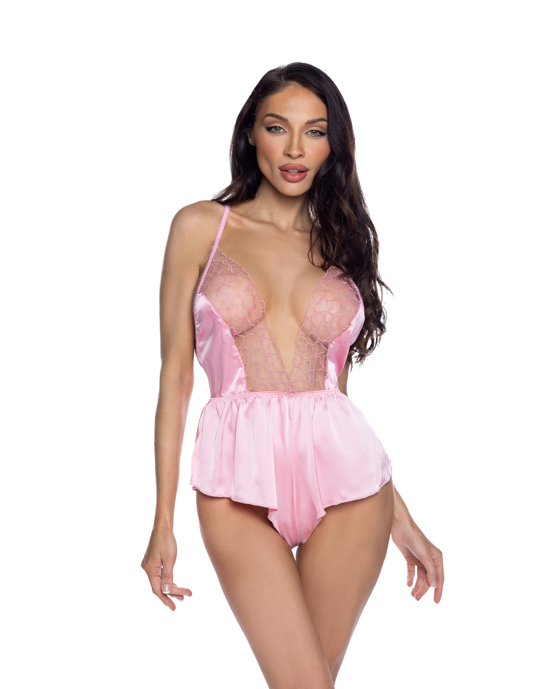 Roma Confidential Blushing Beauty Stretch Satin Romper Pink