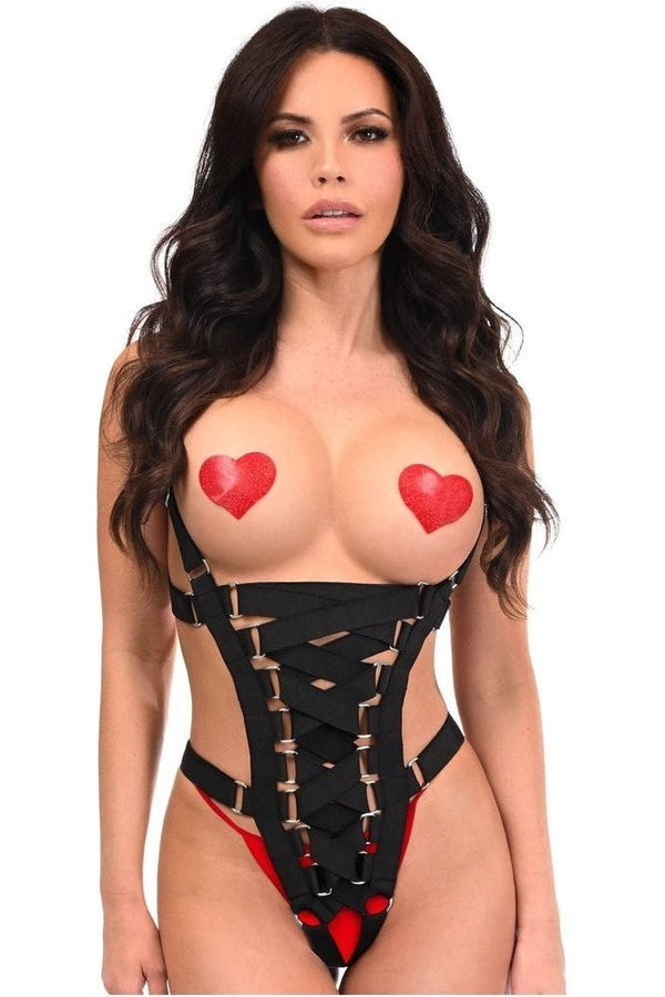 BOXED Black Stretchy Body Harness Bodysuit w/Silver Hardware - Daisy Corsets