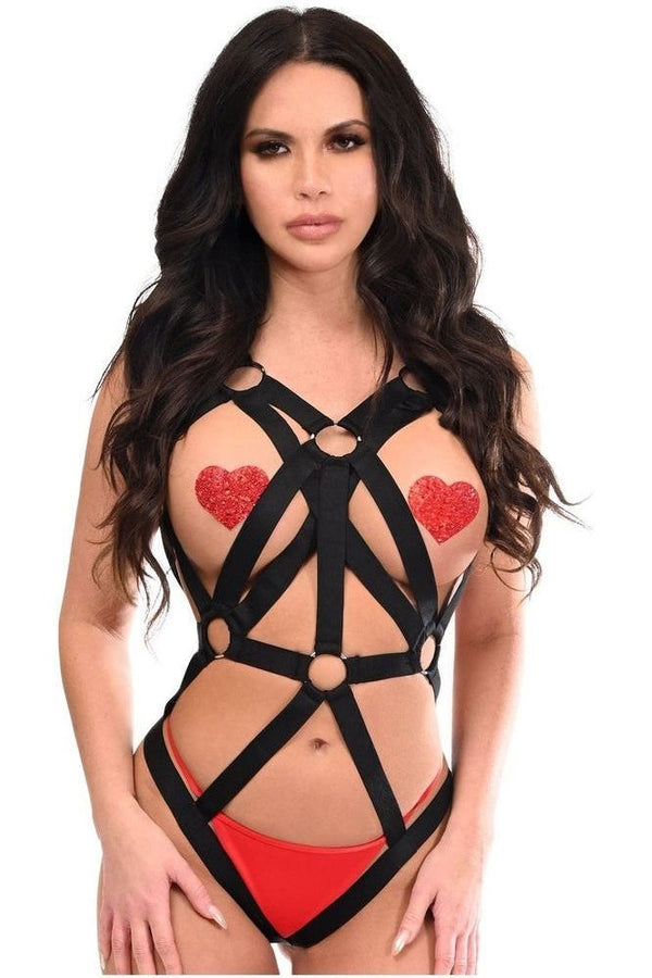 Daisy Corsets Boxed Black Stretchy Body Harness Bodysuit w/Silver Hardware HAR-670