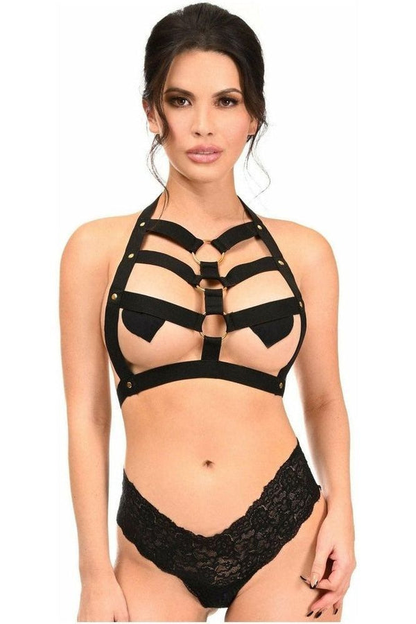 Daisy Corsets Boxed Black Stretchy Body Harness w/Gold Hardware HAR-607
