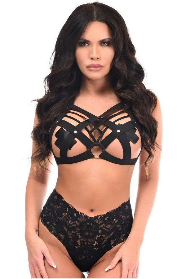 Daisy Corsets Boxed Black Stretchy Body Harness w/Silver Hardware HAR-22