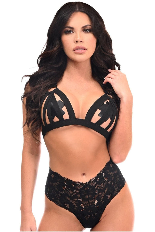 Daisy Corsets Boxed Black Stretchy Body Harness w/Silver Hardware HAR-67