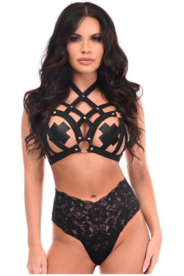 Daisy Corsets Boxed Black Stretchy Body Harness w/Silver Hardware HAR-68