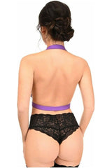 BOXED Dark Purple Stretchy Body Harness w/Gold Hardware