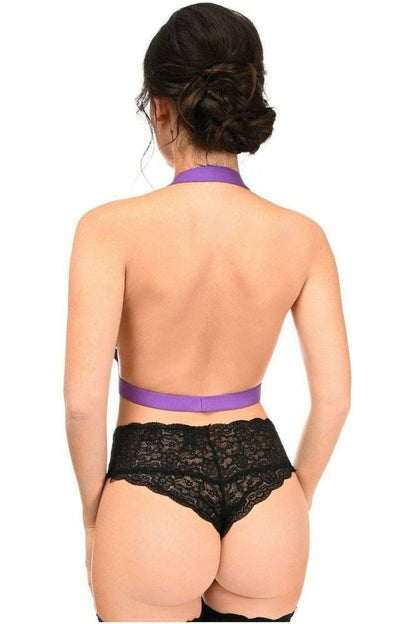 BOXED Dark Purple Stretchy Body Harness w/Gold Hardware