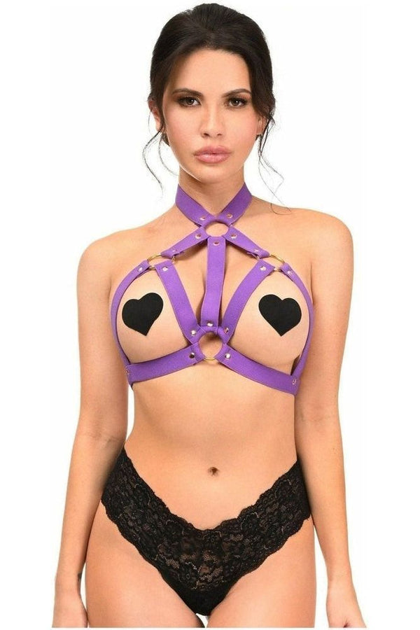 Daisy Corsets Boxed Dark Purple Stretchy Body Harness w/Gold Hardware HAR-605