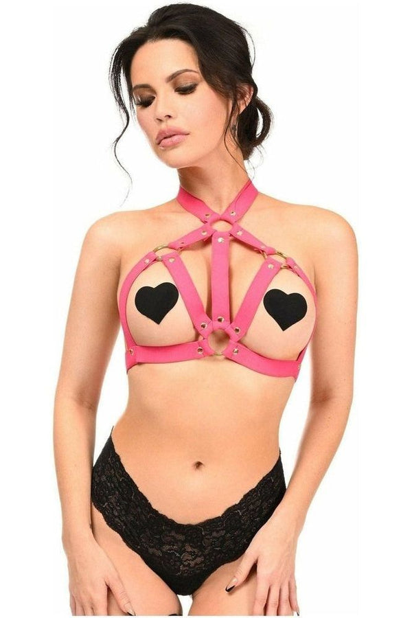 Daisy Corsets Boxed Hot Pink Stretchy Body Harness w/Gold Hardware HAR-604