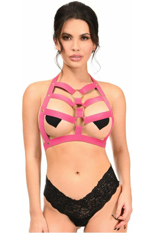 Daisy Corsets Boxed Hot Pink Stretchy Body Harness w/Gold Hardware HAR-609