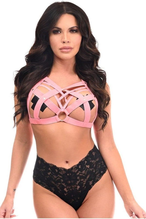 Daisy Corsets Boxed Lt Pink Stretchy Body Harness w/Silver Hardware HAR-23