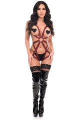 BOXED Red Plaid Stretchy Body Harness Bodysuit w/Silver Hardware - Daisy Corsets