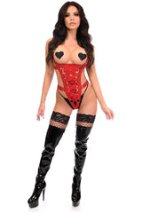 Daisy Corsets Red Stretchy Body Harness Bodysuit with Silver Hardware