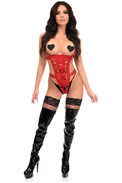 BOXED Red Stretchy Body Harness Bodysuit w/Silver Hardware - Daisy Corsets
