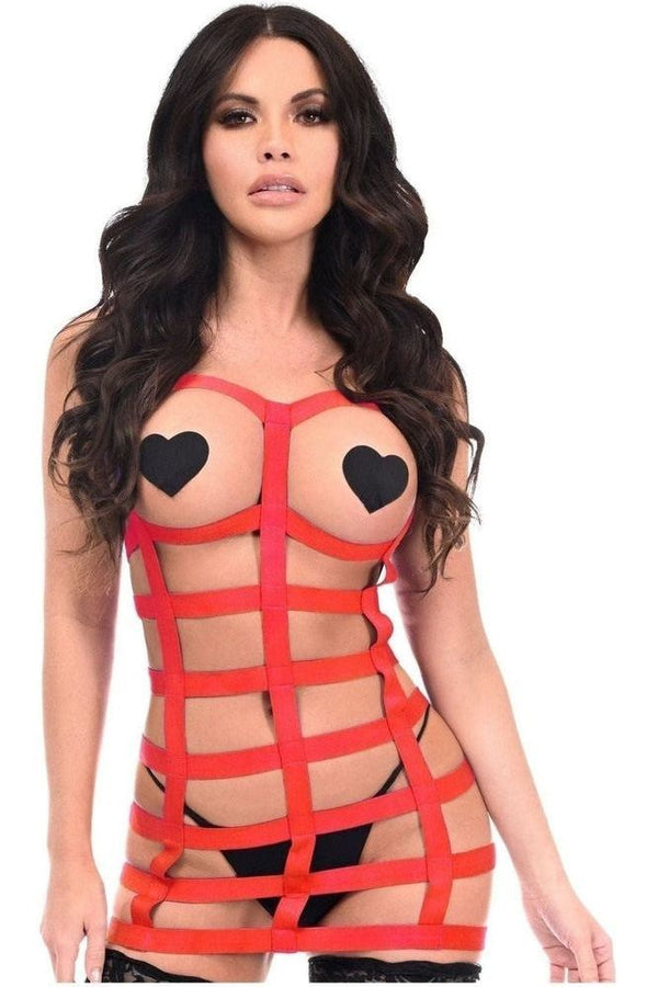 Daisy Corsets Boxed Red Stretchy Cage Dress Body Harness w/Silver Hardware